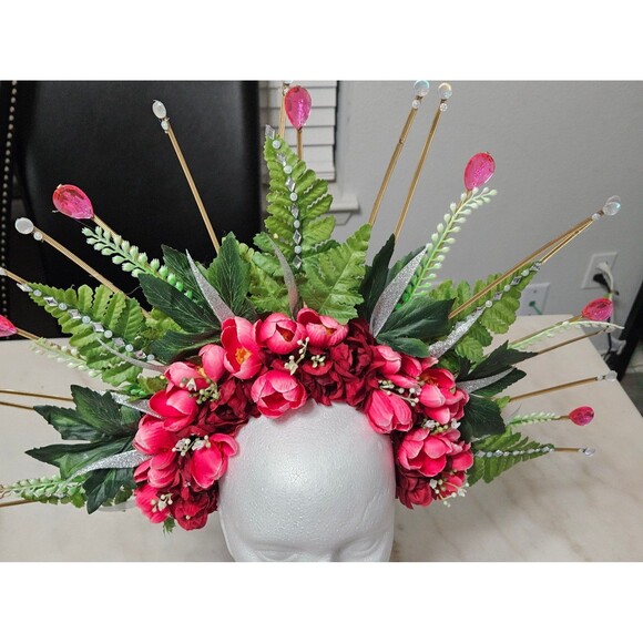 NEW Flower Halo Crown Fuchsia, Floral Headpiece, Handmade - Picture 8 of 10